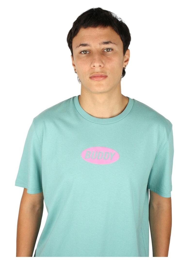 Camiseta Buddy Verde turquesa logo Fuxia